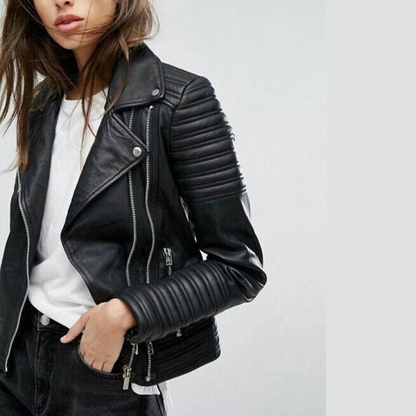 

women's leather & faux 2021 fashion women jackets motorcycle ladies long sleeve autumn winter moto biker zippers streetwear black coat