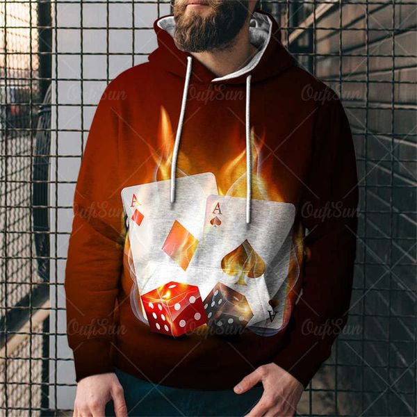 

men's hoodies & sweatshirts customized poker digital print classic round neck hoodie men sweat-absorbent sportswear pullover long sleev, Black
