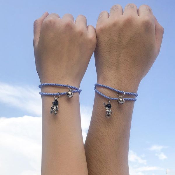 

charm bracelets ihues 2 pieces/set lover's star astronaut couple bracelet magnetic eacher pendant adjustable rope jewelry, Golden;silver