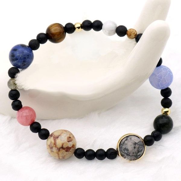 

beaded, strands 9 planet universe chakra stars natural stone bracelet women men's jewelry earth lucky amulet, Black