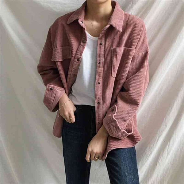 

jackets women autumn solid simple all match korean harajuku pockets corduroy coat womens long sleeve clothing arrival casual, White;black