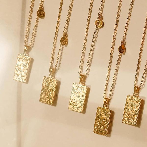 

pendant necklaces vintage 12 constellation geometric zodiac necklace for women gold color clavicle chain collar girl birthday jewelry gift, Silver