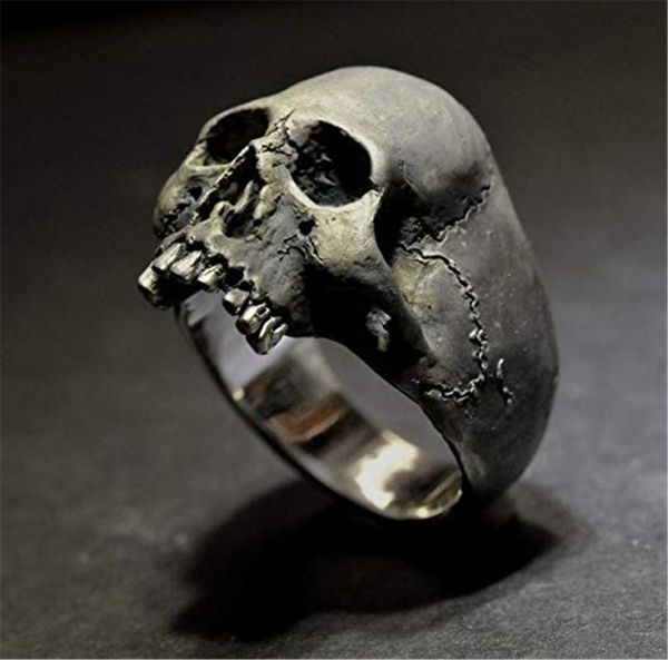 

cluster rings men's punk retro stainless steel skull ring gothic horror party fashion, Golden;silver