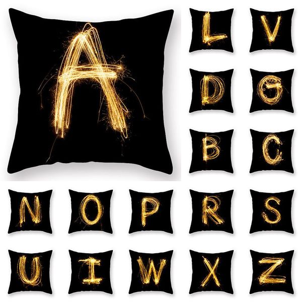 

pillow case firework polyester square pillowcase black gold letters luxury print zipper home bedroom decoration