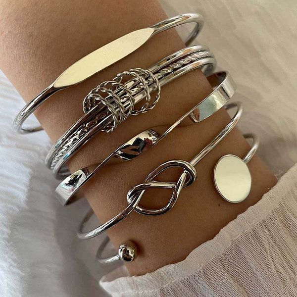 

link, chain 5 pcs/set romantic retro rotating knotted multi circle link round bracelet set charm layer holiday gift, Black