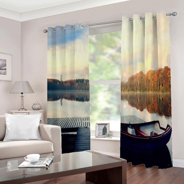 

autumn riverside scenery in the woods window curtain digital print for living room bedroom wooden bridge boat drapes indoor sets