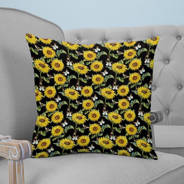

pillow case sunflower flower bee butterfly printed throw plush fabric pillowcase home decorative