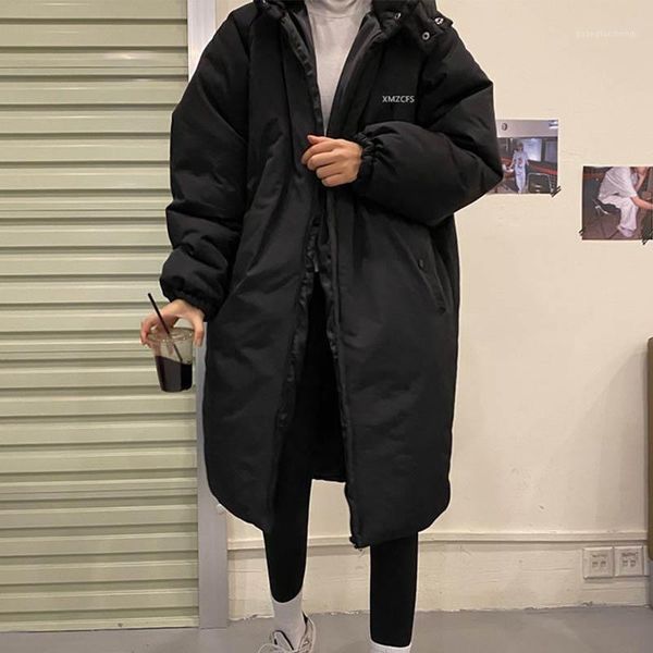 

women's down & parkas winter long straight coat women pockets oversize overcoats jackets outerwear, Black