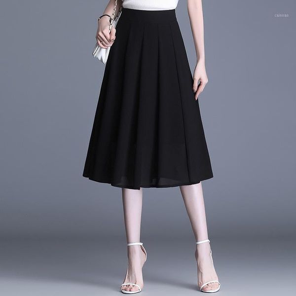 

skirts black a-line for women 2021 summer elegant high waisted plus size 4xl casual loose mid-long big swing woman skirt 0127
