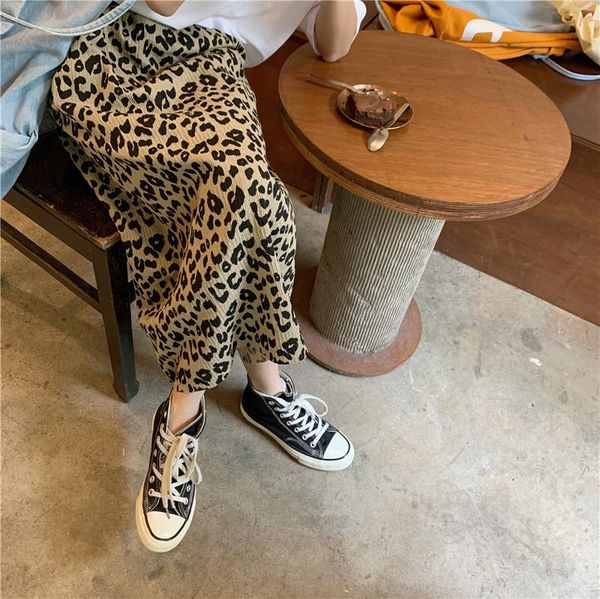 

skirts summer pleated leopard dot skirt women high waist slim long, Black