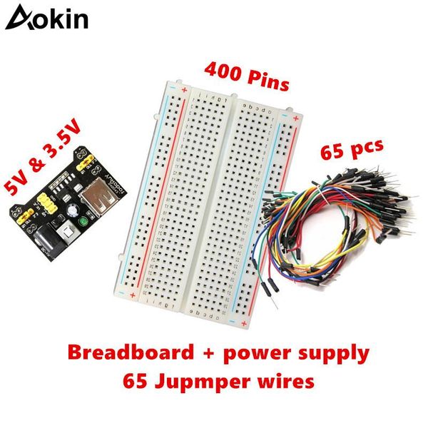 

integrated circuits aokin 400 tie point prototype pcb breadboard with 65pcs jump cable wires 5v 3.5v power supply for arduino