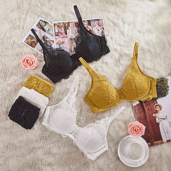 

bras sets flower lace big chest shows small anti bump thin bra suit gathers comfortable underwear, Red;black