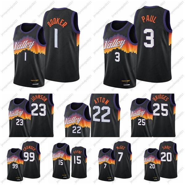 Uomini Devin Booker Chris Paul Deandre Ayton Jae Crowder Cameron Johnson Mikal Bridges Payne 2021-22 Maglia da basket Black City New Uniform