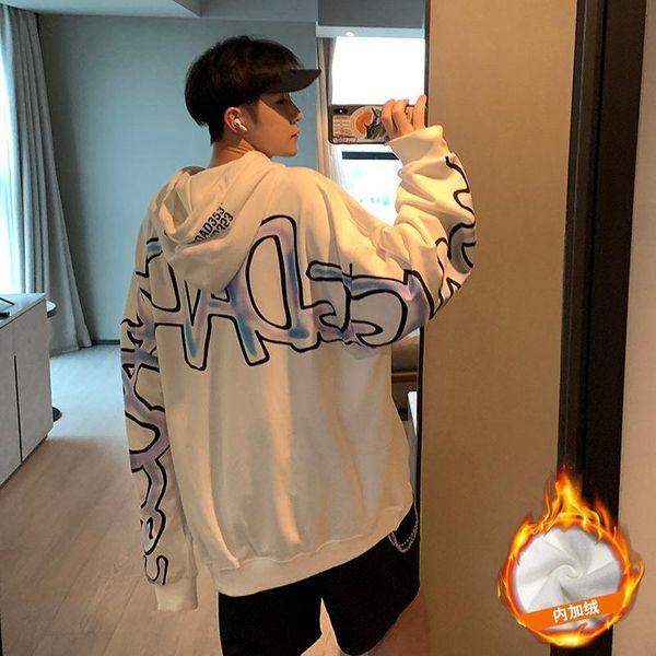 

men's hoodies & sweatshirts hip hop streetwear casual printed letter oversize trend loose sports long sleeve pullover clothes, Black
