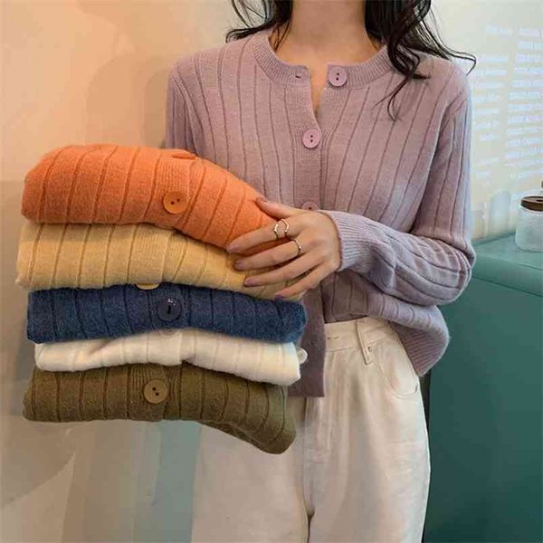 

women knitted cardigans sweater fashion autumn long sleeve loose coat casual button thick v neck solid female cloths 210427, White;black