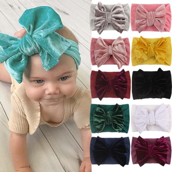 

hair accessories baby turban headband kids born girls solid velvet band bow bows headwear 2021, Slivery;white