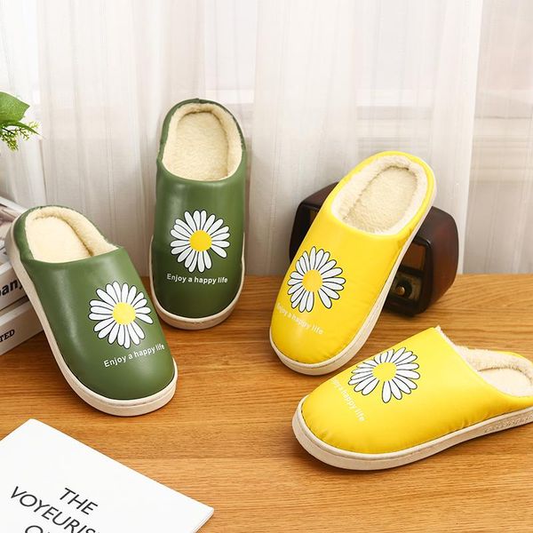 

slippers thick-soled cotton women autumn and winter 2021 daisy soft-soled indoor home non-slip, Black