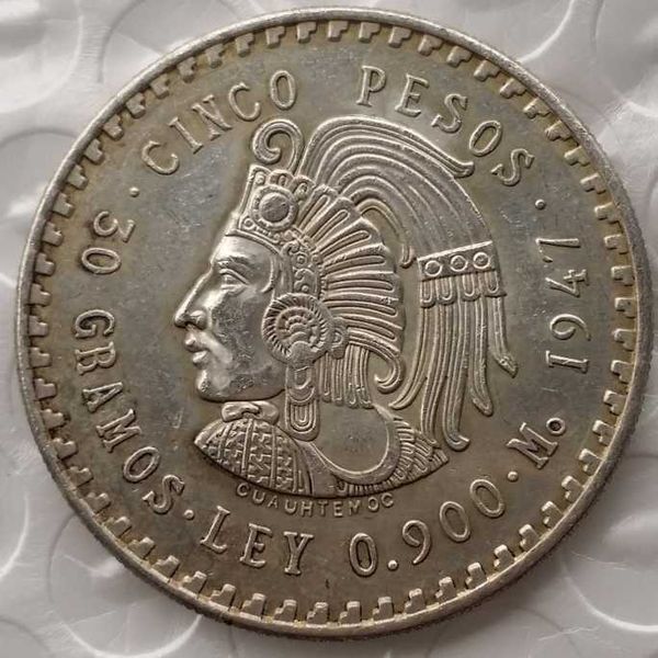 

uncirculated 1947 or 1948 mexico 5 pesos silver foreign copy coins brass craft ornaments