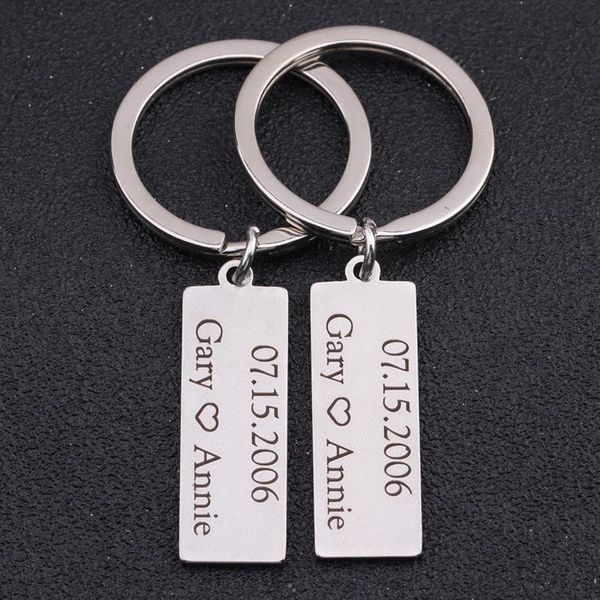 

keychains couples gift valentine`s day pendant a pair of keychain key tag bag charm customized date and lover name engraved heart jewelry, Silver