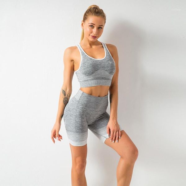 

yoga outfit workout biker shorts 2 piece set women suit two ribbed seamless sports gym clothing fitness leggings