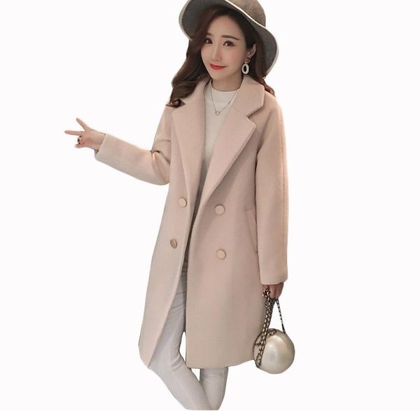 

women's wool & blends women winter coats autumn and coat large size pink thick long femal abrigo mujer, Black