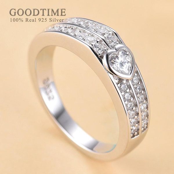 

cluster rings fashion rhinestone ring 925 sterling silver zircon love heart women jewelry accessories for bride wedding party, Golden;silver