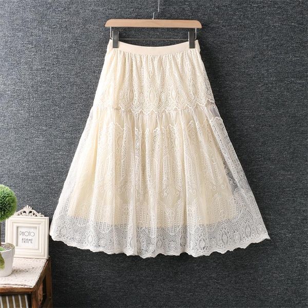 

sweet summer skirt japanese elastic waist organza loose skirts, Black