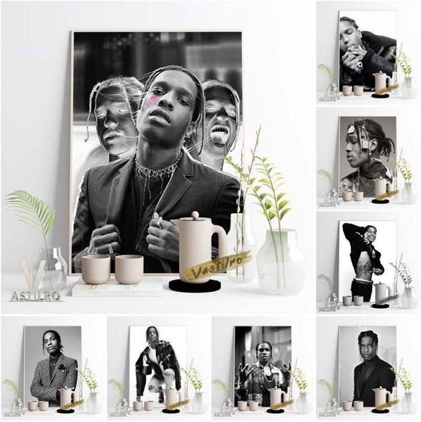 

paintings asap rocky rapper singer poster fashion black white portrait wall picture hip hop music magazine art print fans gift decor