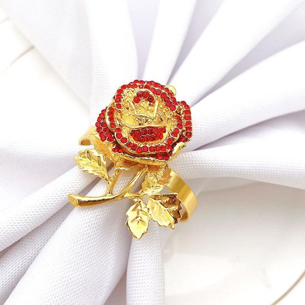 

napkin rings 12pcs/lot valentine's day rose flower ring golden button alloy table deskdecoration