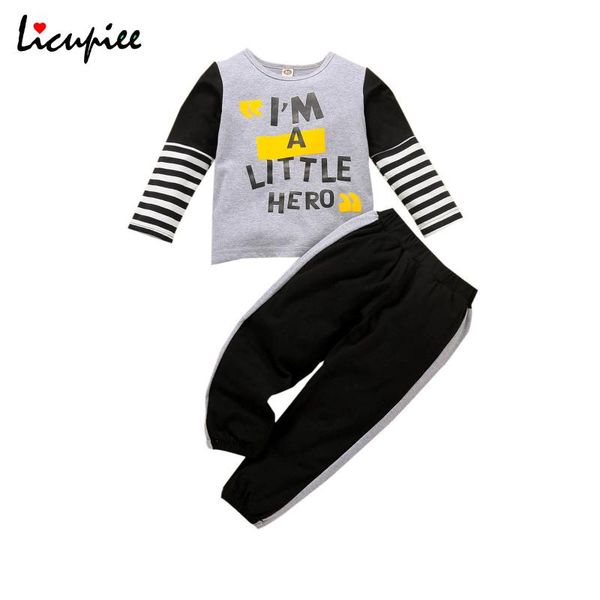 

clothing sets 1-5 years letter children's boys casual two-piece clothes set letters stripe printed pattern pullover trousers black/ gre, White