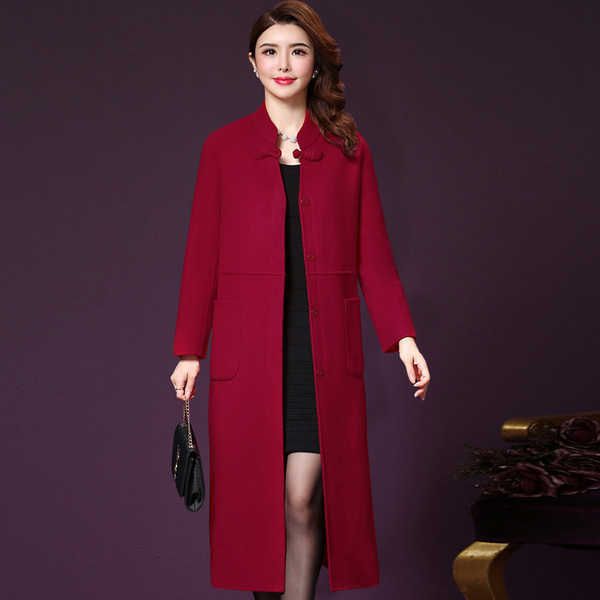 

women fashion slim woolen coat women's mid-length double-sided wool coat 210930, Black