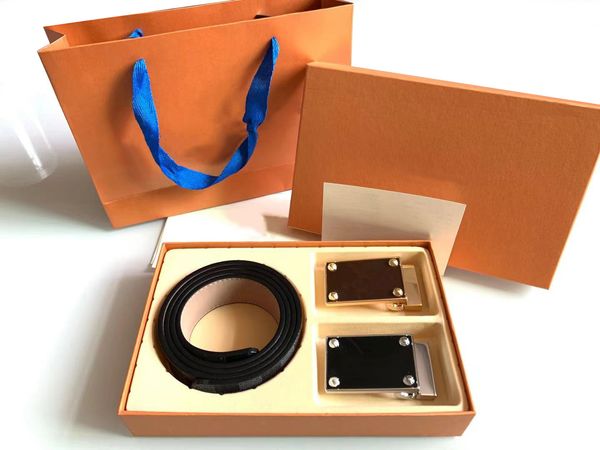 

men belts designer belt fashion double buckles senior gift with box men's women classic automatic buckle, Black;brown