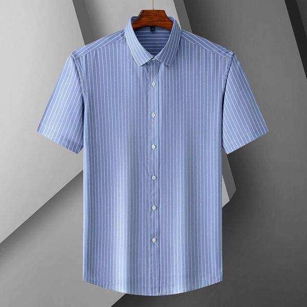 

men's casual shirts blue striped men summer short sleeve slim shirt mens work business formal camisas breathable chemise homme, White;black