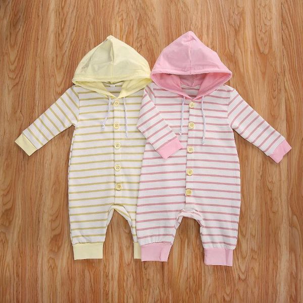 

jumpsuits 0-24m born infant kids baby boy girl romper autumn striped hooded long sleeve jumpsuit sundress outfits clothes, Blue