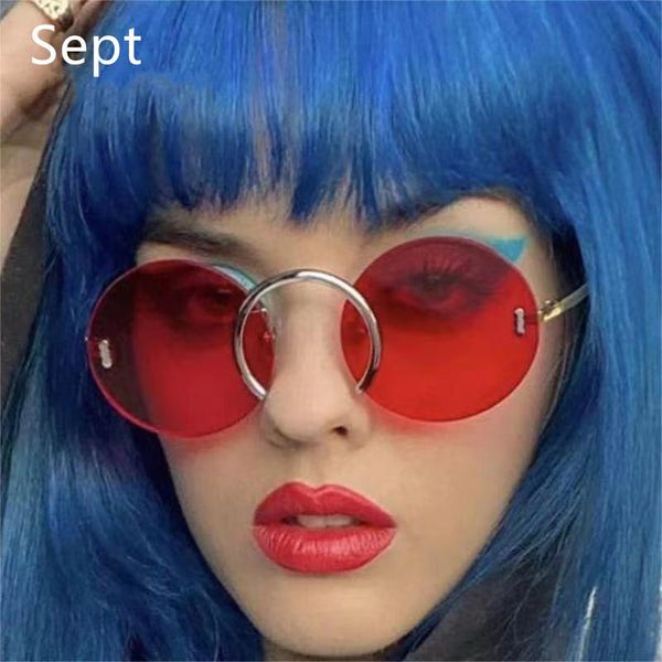 

sunglasses sept women vintage rimless clear ocean lens eyewear fashion unique nose ring round men sun glasses shades uv400, White;black