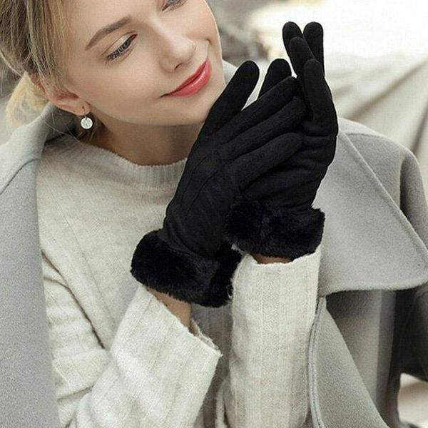 

five fingers gloves biking full finger pad screentouch plush glove for women outdoor sport driving windproof hsj88, Blue;gray