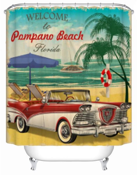 

shower curtains welcome to pompano beach florida curtain retro poster decor bathroom fabric bathtub with hook waterproof