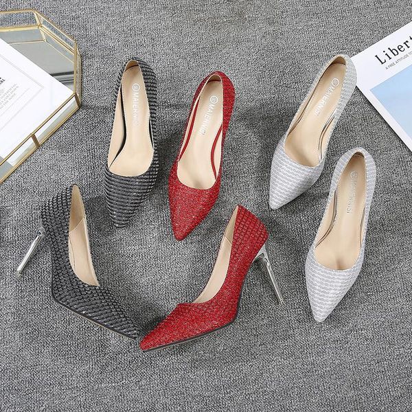 

2021 women pumps fashion sequined cloth female bling skirt stilettos black color 1