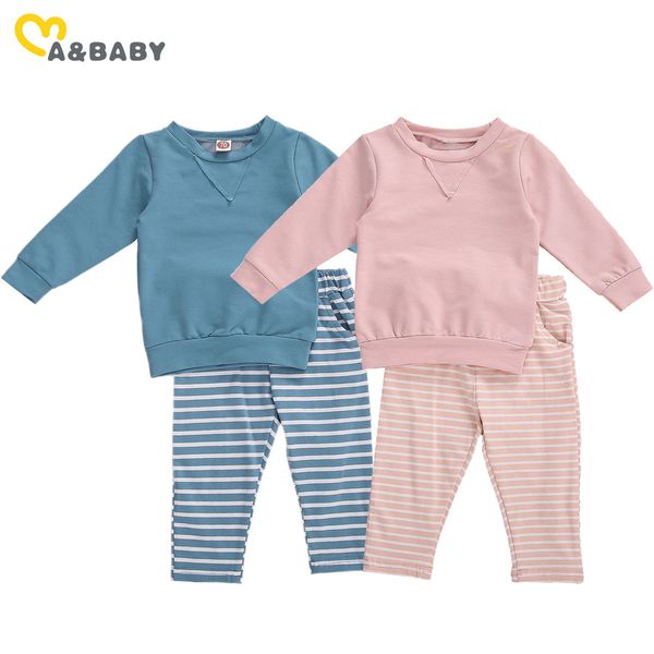 0-24 Monate geborenes Kleinkind Baby Mädchen Jungen Kleidung Set Casual Langarm Sweatshirts Tops Gestreifte Hosen Herbst Frühling Outfits 210515