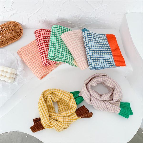 

scarves children's wool scarf korean style small plaid knitted color matching long boys and girls keep baby warm, Blue;gray