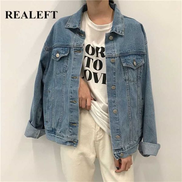 

realeft autumn winter women's denim jacket outerwear high street fashionable korean style chic jeans female 211014, Black;brown