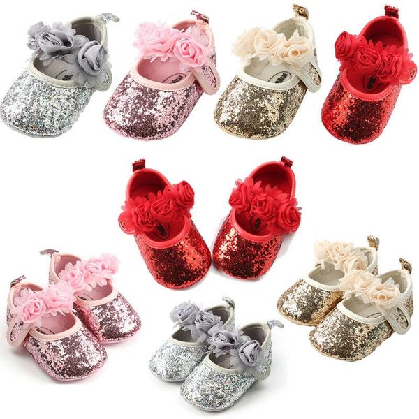 

first walkers sweet sequin born baby girls princess flowers soft crib shoes anti-slip 0-18m