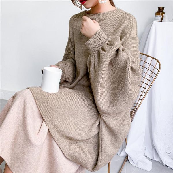 

women's sweaters knitted sweater women loose lazy wind pullover bat sleeves 2021 large size long cashmere cotton o-neck, White;black