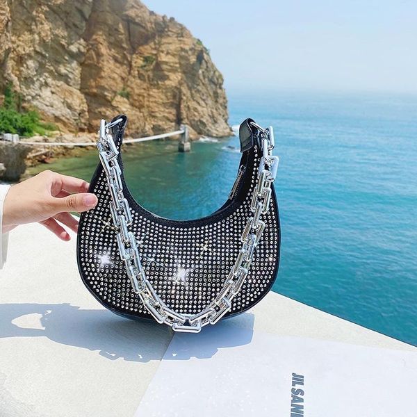 

evening bags luxury diamond armpit bag 2021 designer thick chain shoulder handbags women pu leather crossbody dumpling pouch tote
