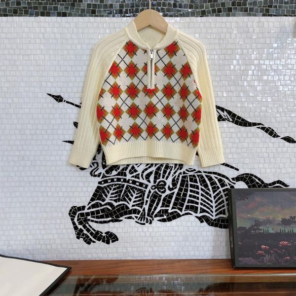 

pullover high-end customized 2021 early autumn girls knitted sweater, prismatic lattice design, classic college style, fashionab, Blue