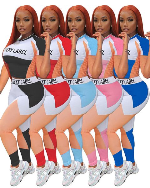 

women tracksuits letter short sleeve 2 piece sets t-shirts pants summer crew neck jogging suit casual outfits s-2xl sportswear pullover, Gray