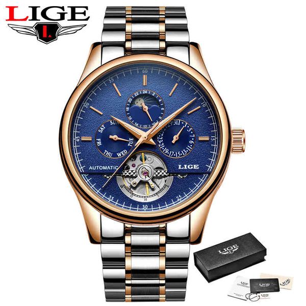 

luck new business clocks moon phase week calendar function mark men automatic mechanical relogio masculin, Slivery;brown