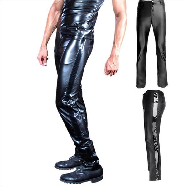 

plus size s xxl women pants male leather trousers tight motorcycle pantalon homme men, Black