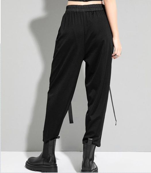 

women's pants & capris 2021 summer thin personalized splicing ribbon fashion brand harem loose and fashionable elastic waist casual, Black;white