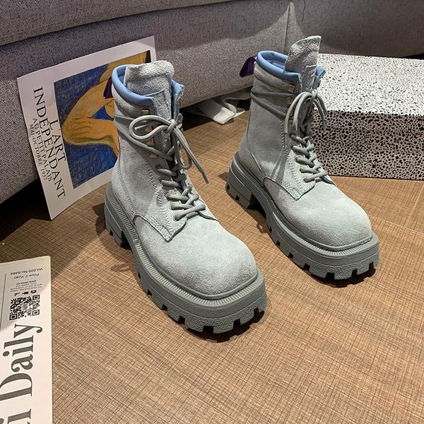 

boots women's black light gray mid-calf lace up med heels real leather casual england shoes b267
